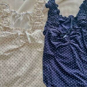 Brandy Melville Cream and Navy Polka Dot Blouses